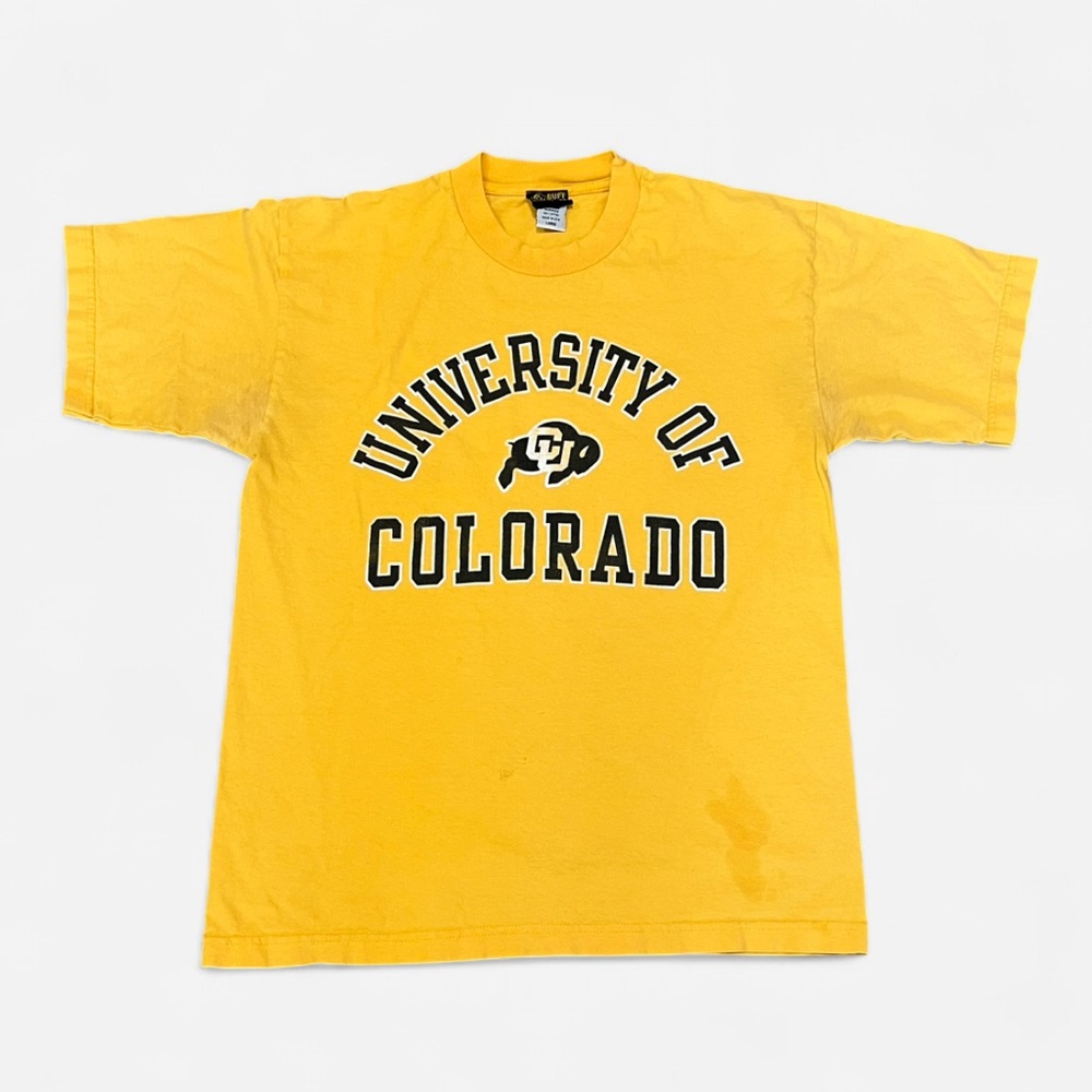 UNIVERSITY OF COLORADO Buffalos Vintage 90s USA Graphic T-Shirt Mens L Yellow